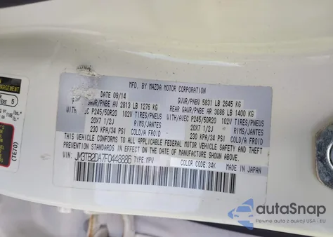 2015 Mazda Cx-9 Grand Touring z USA, uszkodzony, nr VIN JM3TB2DA7F0448886